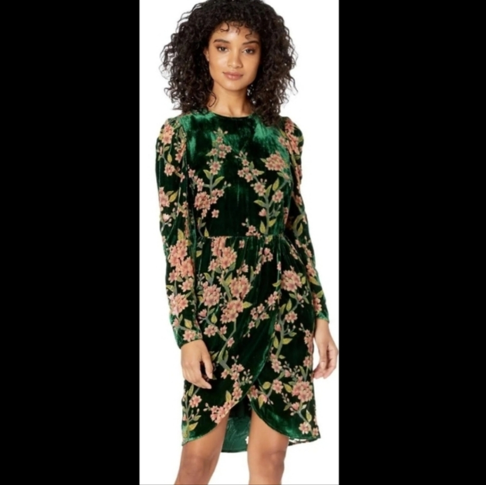 Floral Velvet Green Dress